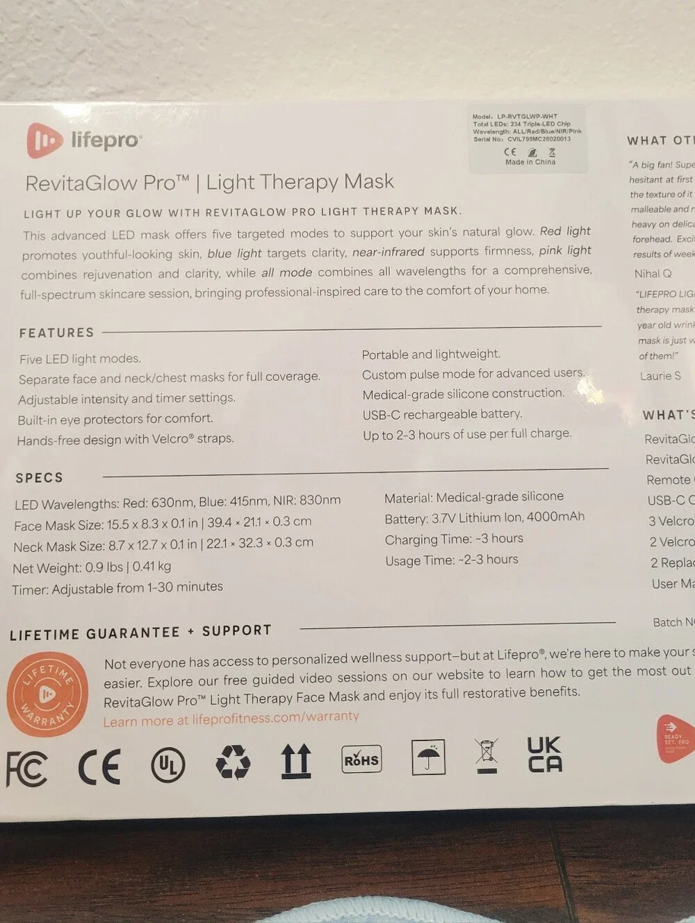 NEW Lifepro RevitaGlow Pro LED Red Light Therapy Mask Silicone For Face and Neck
